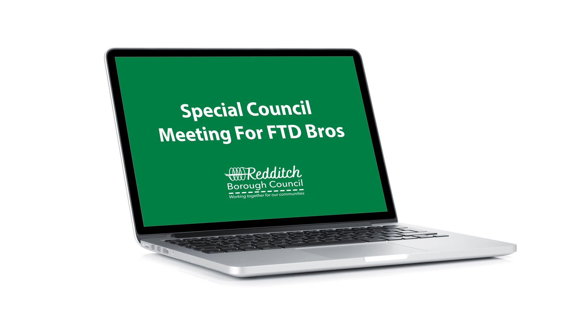 Image of a laptop showing RBC logo and wording for special council meeting for FTD Bros