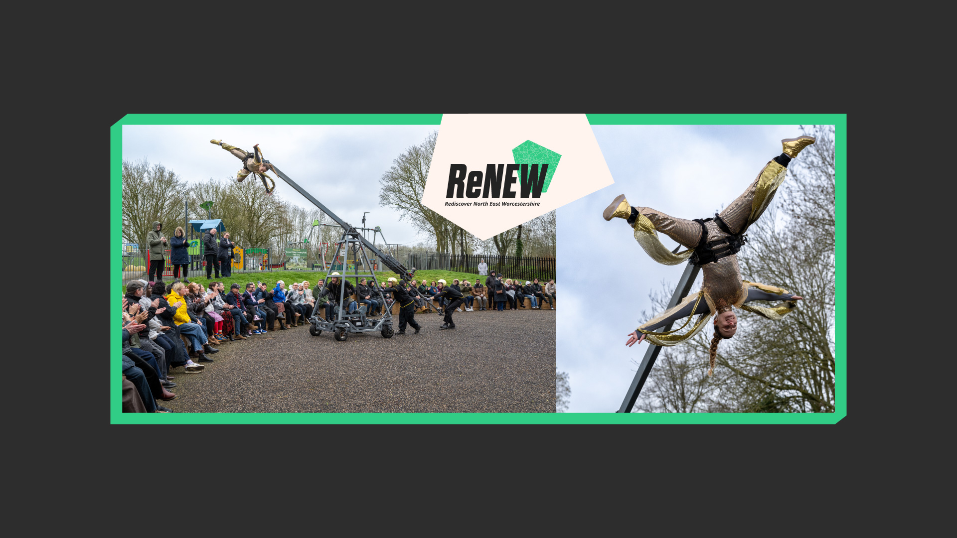 Graphic for ReNEW launch event showing people enjoying entertainment